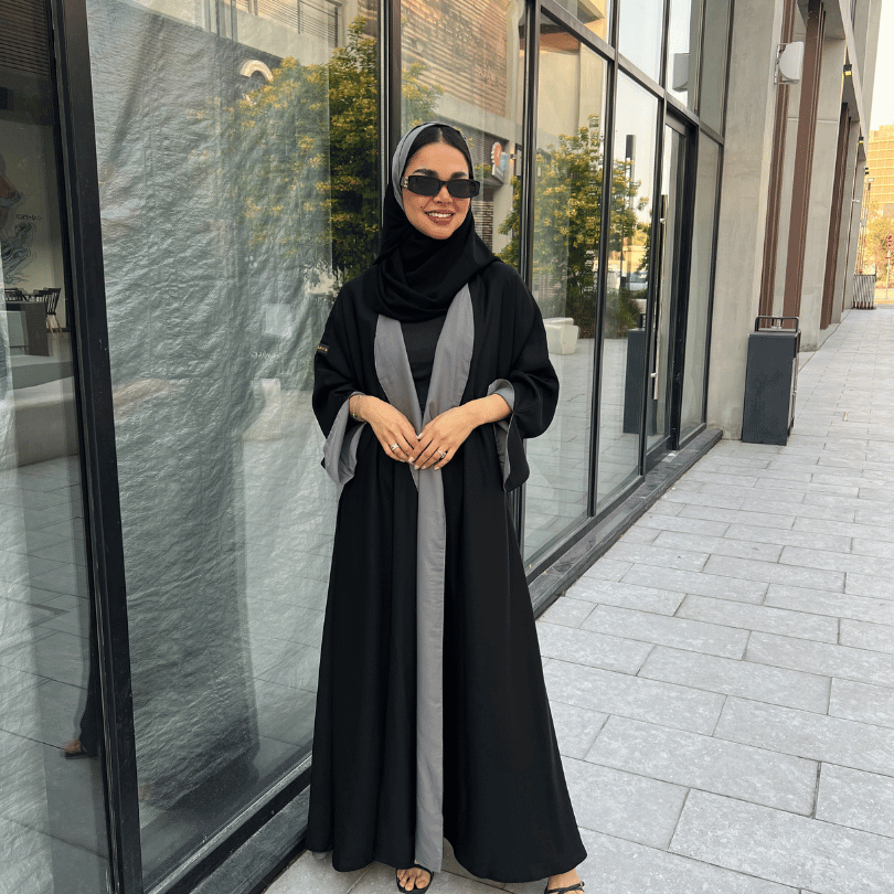 عباية دبل فيس كلوش رمادي وأسود