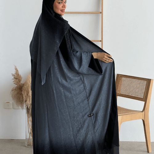 عباية اومبري لامع رمادي مع أسود