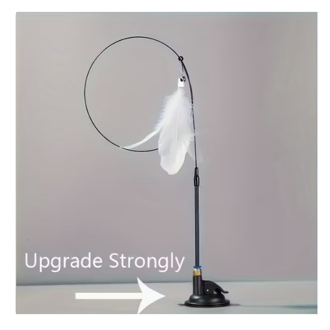 Interactive feathered cat toy with a strong suction cup base