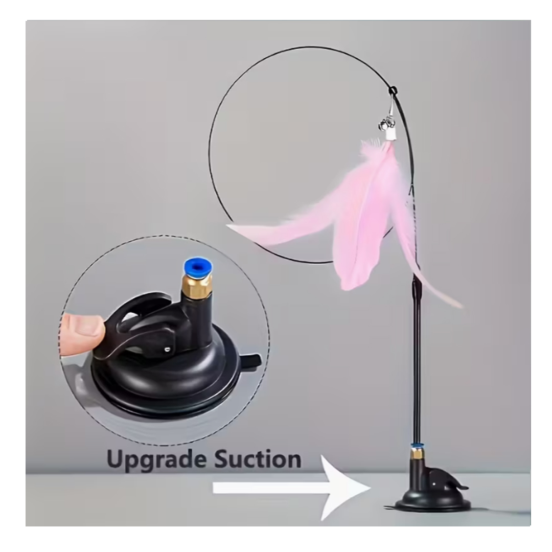 Interactive feathered cat toy with a strong suction cup base