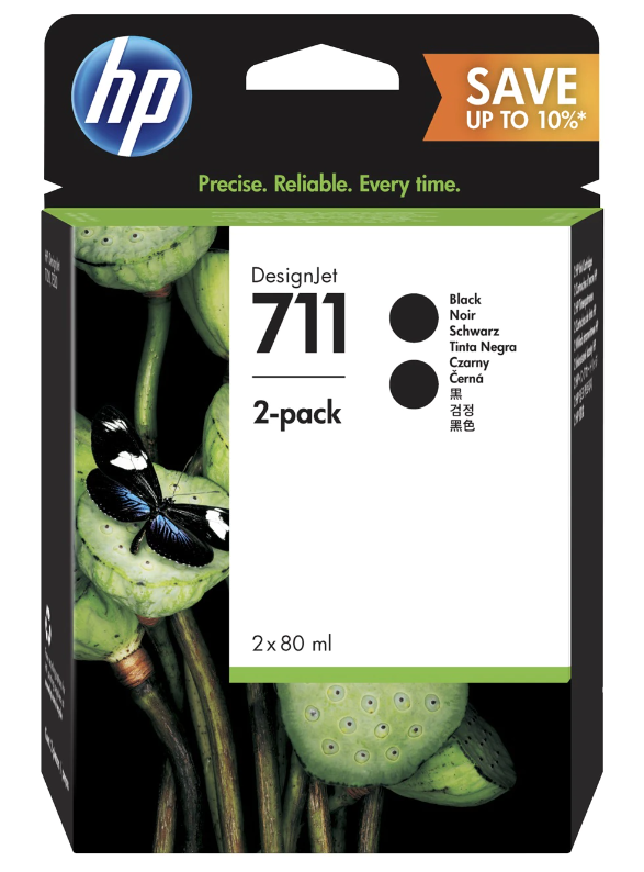 خرطوشات طباعة الحبر الأسود HP 711 2-pack 80-ml DesignJet