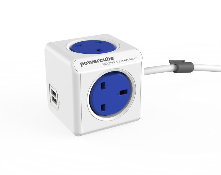 باور كيوب مع وصلة 1.5 م من ألوكاكوك مع أربع منافذ كهرباء + منفذين شحن USB