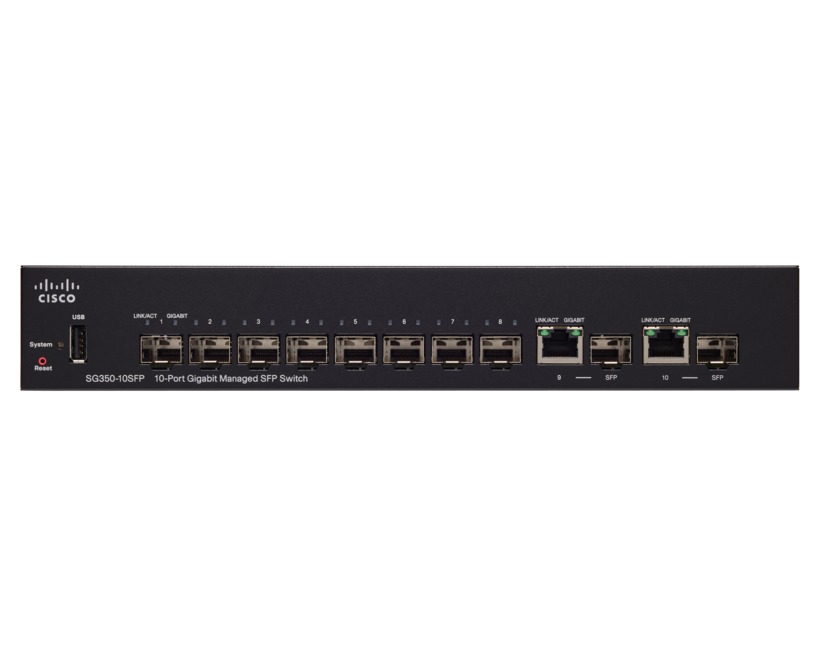Cisco Managed Switch SG 350-10 10-port Gigabit Managed SFP Switch -8 SFP + 2 Comb - SG350-10SFP-K9-UK