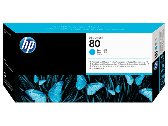 HP 80 Cyan DesignJet Printhead and Printhead Cleaner منظف