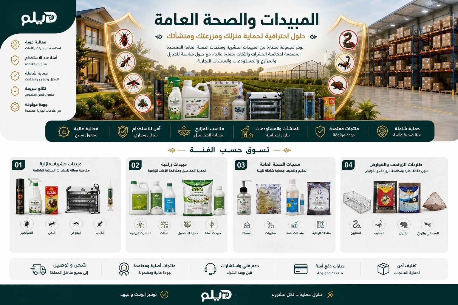 مبيدات ومنتجات الصحة العامة للقضاء على الحشرات والآفات
