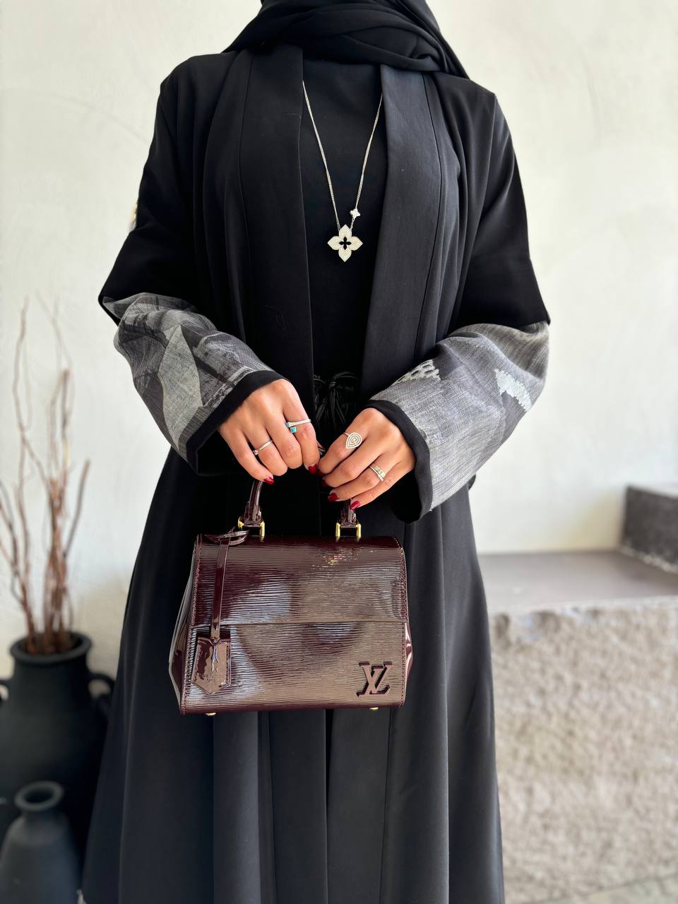  عباية كريب شتوي مع لنن طبع 