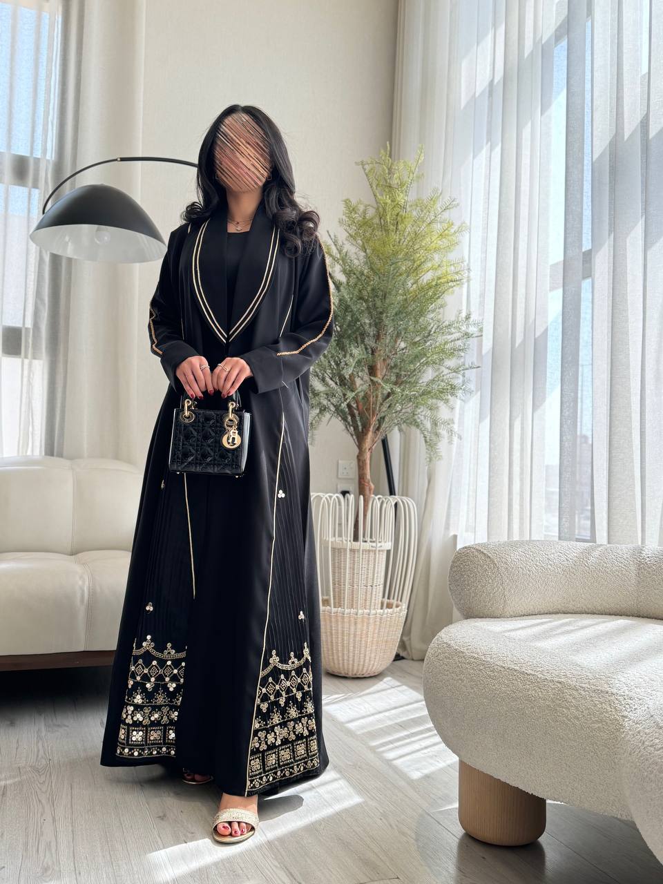  عباية كتان تحديد قيطان ذهبي 