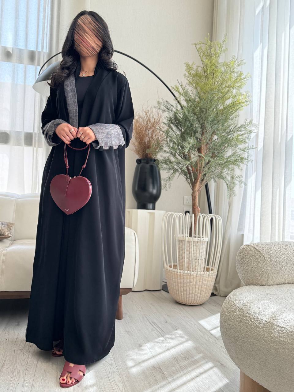  عباية سيراميك مع لينن طبع كم زرار 
