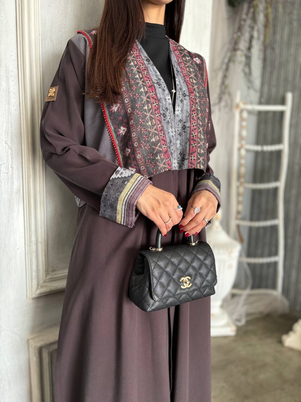  عباية لنن طباعه مع كريب 