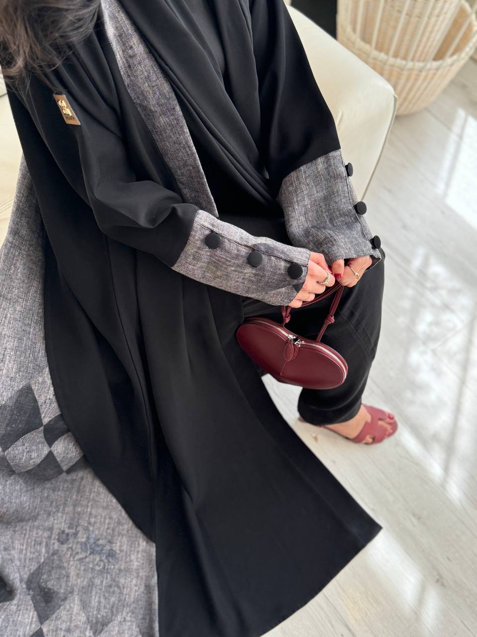  عباية سيراميك مع لينن طبع كم زرار 