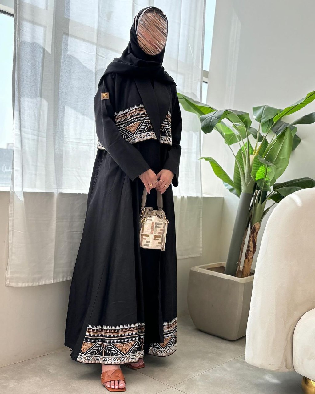  عباية لينن الفسكوس تطريز 