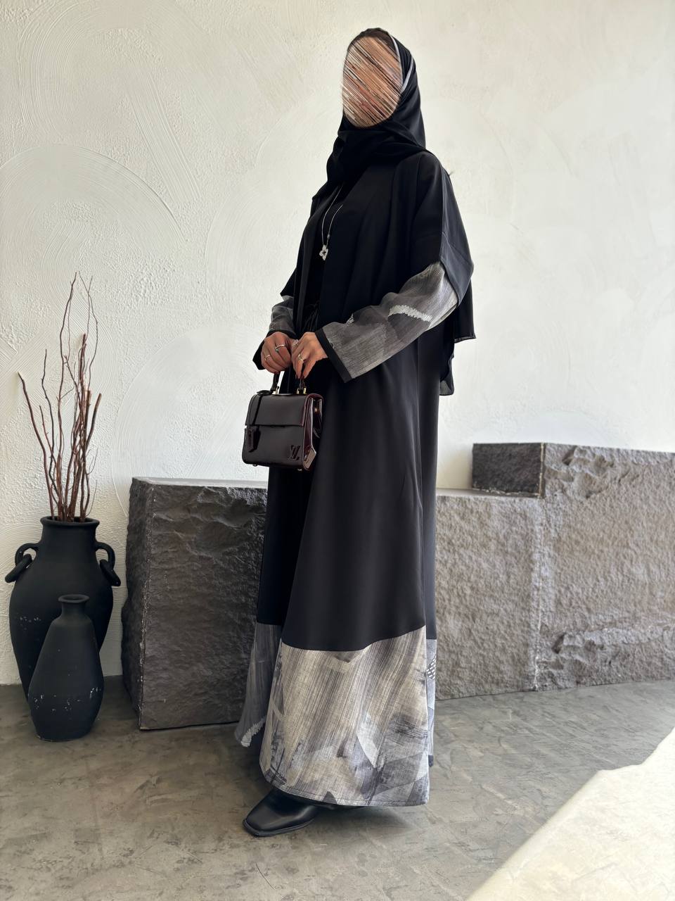  عباية كريب شتوي مع لنن طبع 