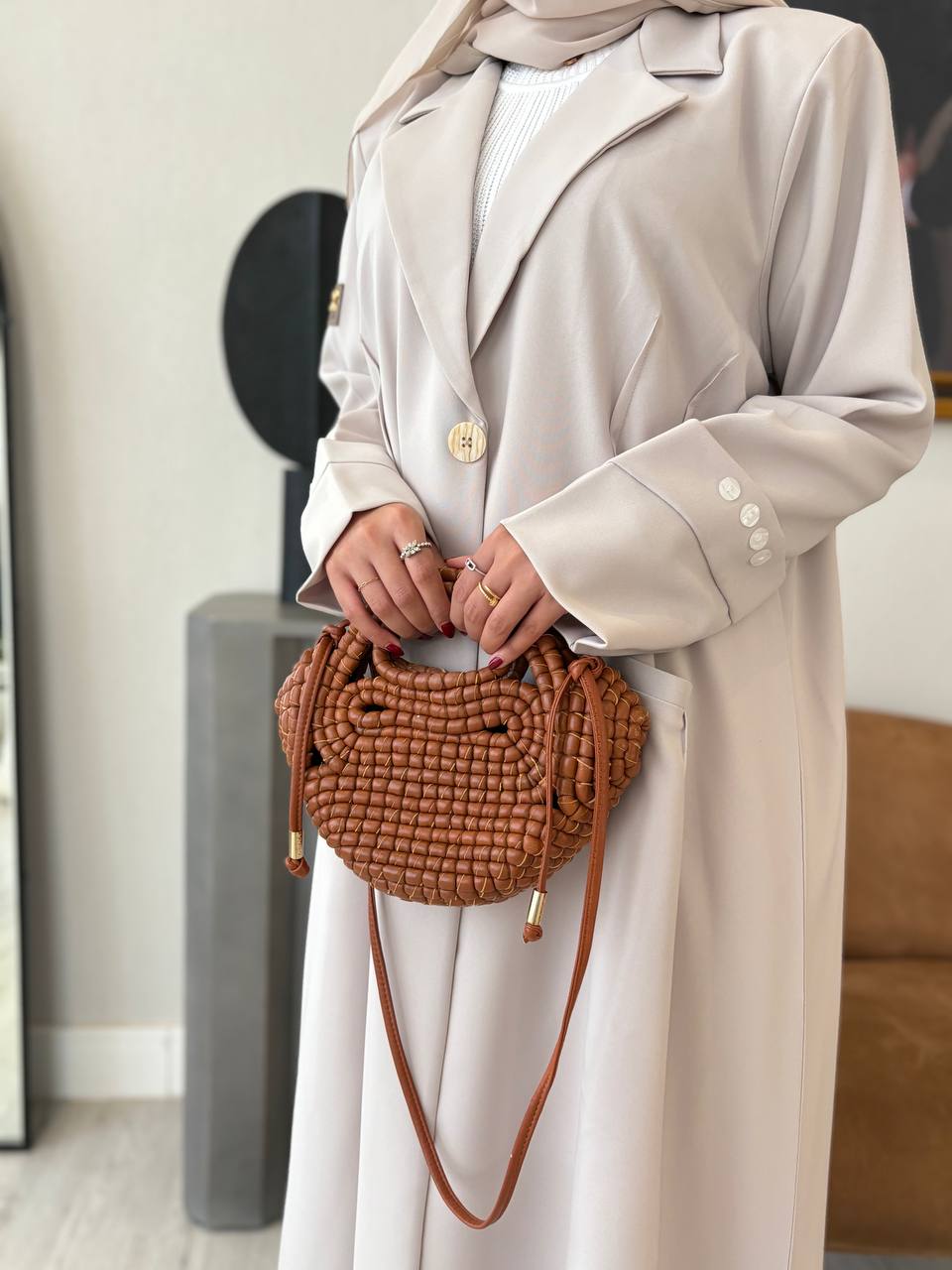  عباية كتان بليزر رسمي تحديدكسرات اكمام زرار 