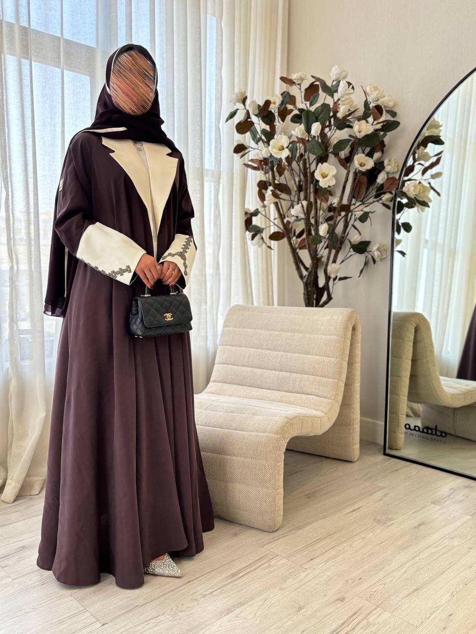  عباية كريب مغسول بليزر اكمام تفته كلفه شك 