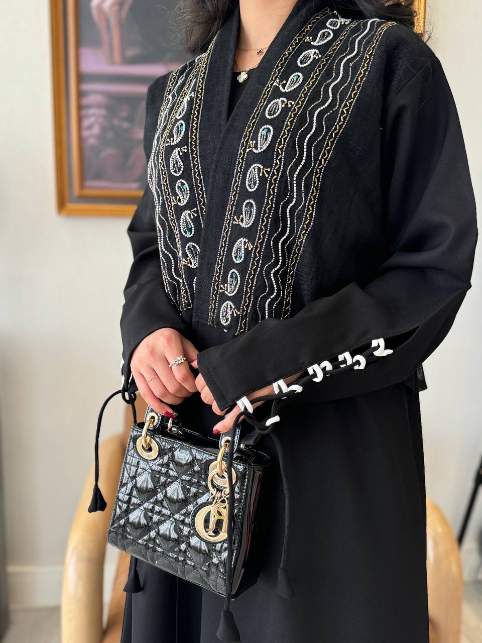  عباية كتان سديريه شك اكمام ربط 