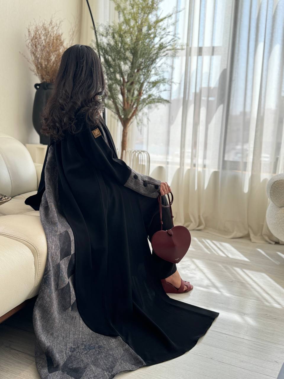  عباية سيراميك مع لينن طبع كم زرار 