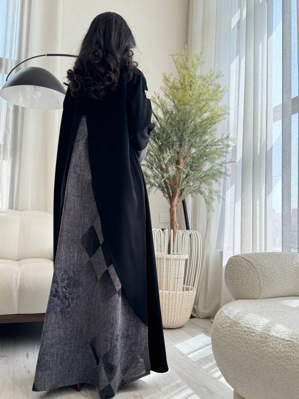  عباية سيراميك مع لينن طبع كم زرار 