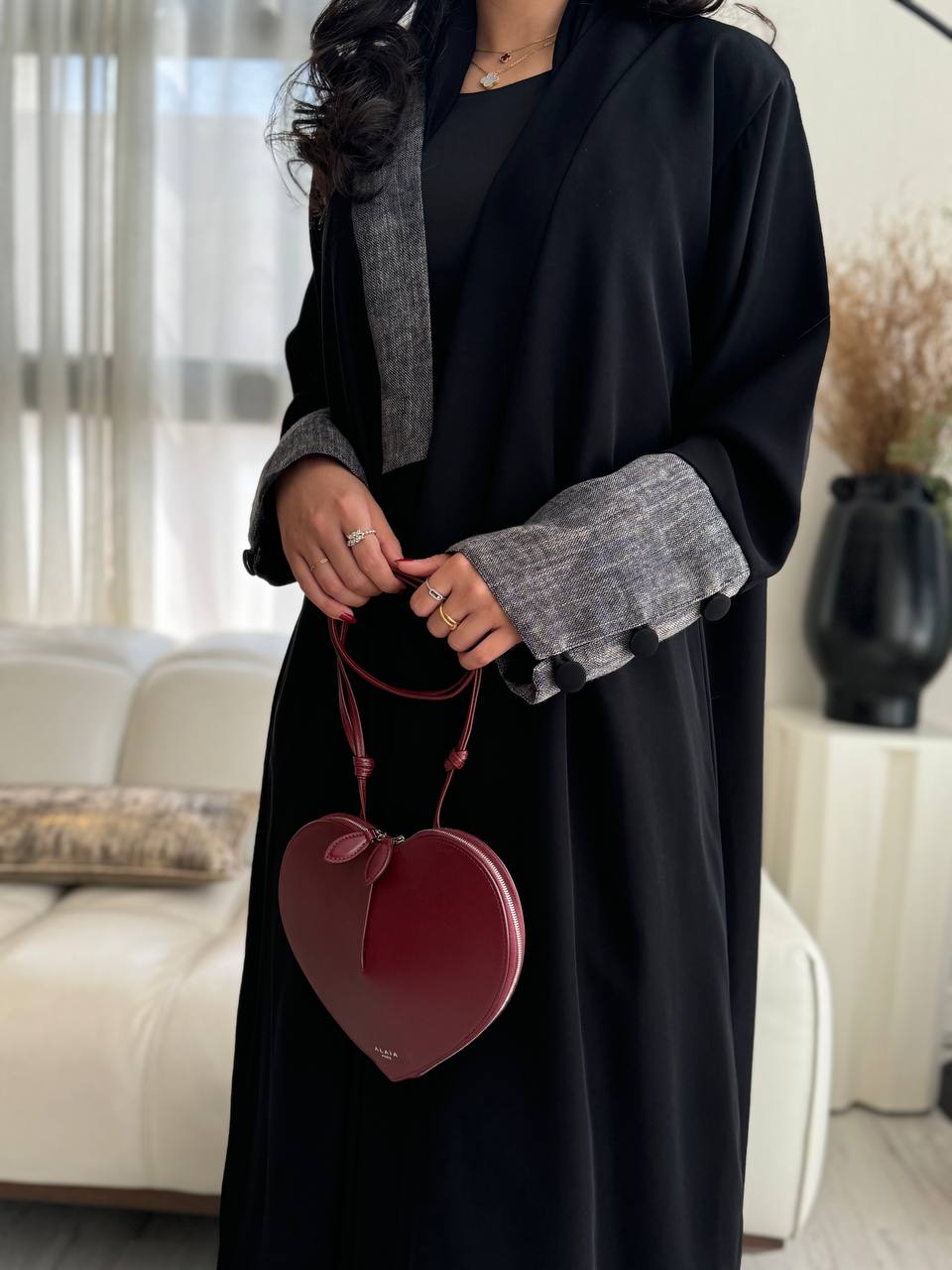  عباية سيراميك مع لينن طبع كم زرار 