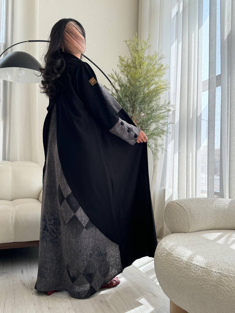  عباية سيراميك مع لينن طبع كم زرار 