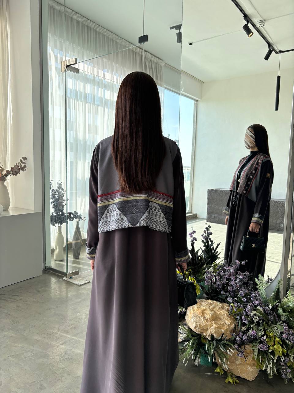  عباية لنن طباعه مع كريب 