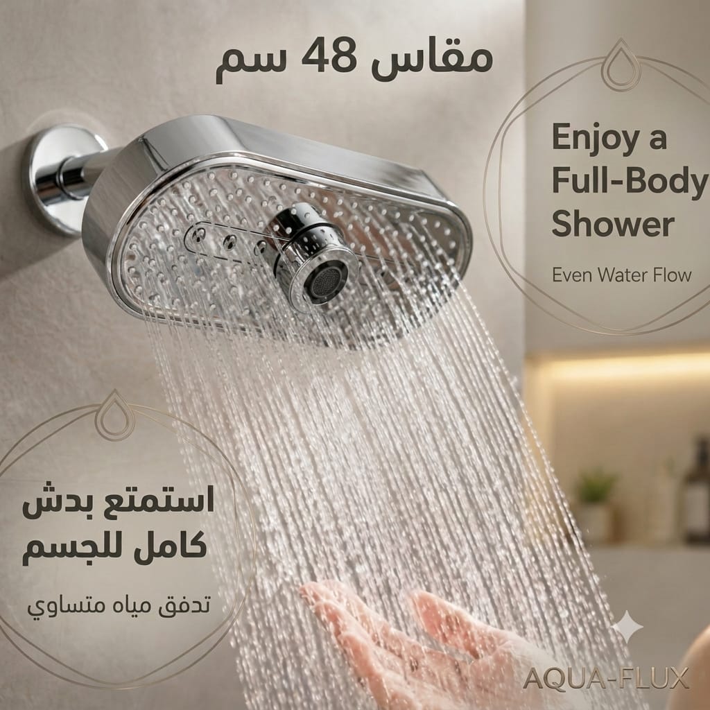 رأس دش مطري كروم لامع مع خيارات تحكم – تدفق مياه قوي – ضمان سنتين