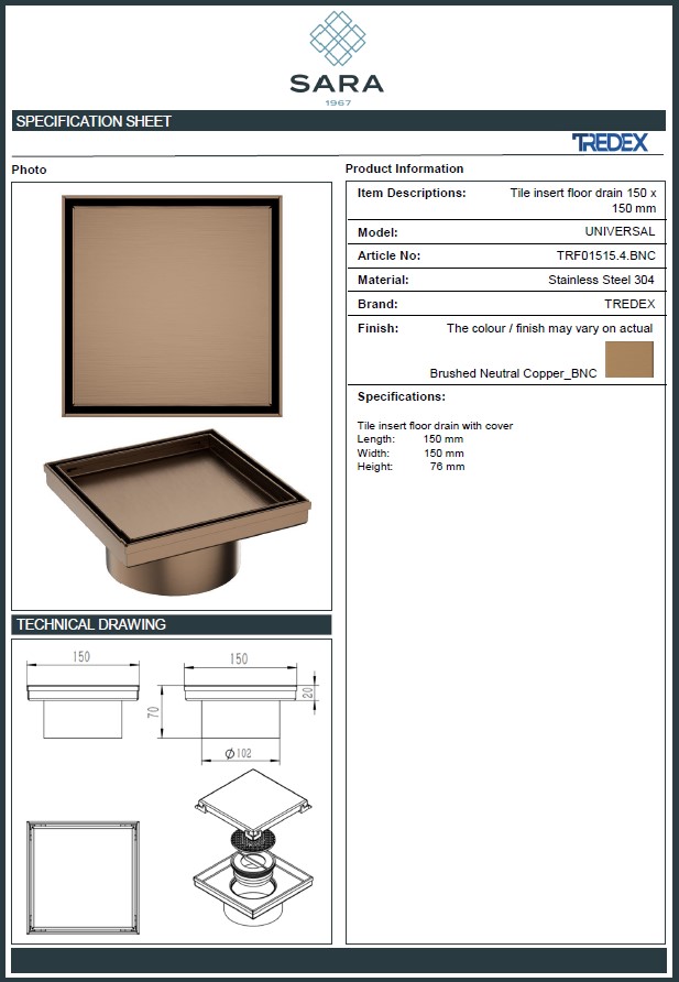 صفاية بلاط روز جولد مقاس 15×15 سم موديل TS+ من تريدكس TREDEX