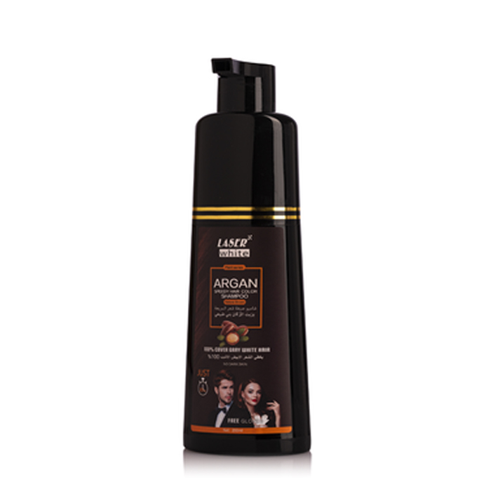 Laser White Argan Oil Hair Dye Shampoo for Gray Hair Coverage, Natural Brown, 200ml 