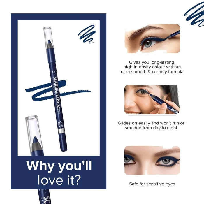  ScandalEys 008 Waterproof Cream Eyeliner Pencil Blue 1.3g - Rimmel London OA1621 