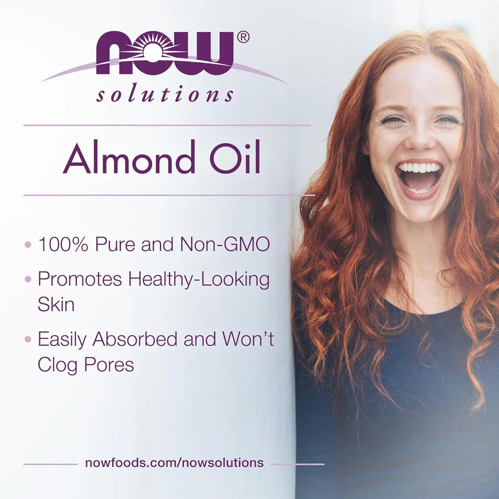  NOW Solutions, Sweet Almond Oil, 100% Pure Moisturizing Oil, Promotes Healthy-Looking Skin, Unscented Oil, 4-Ounce 