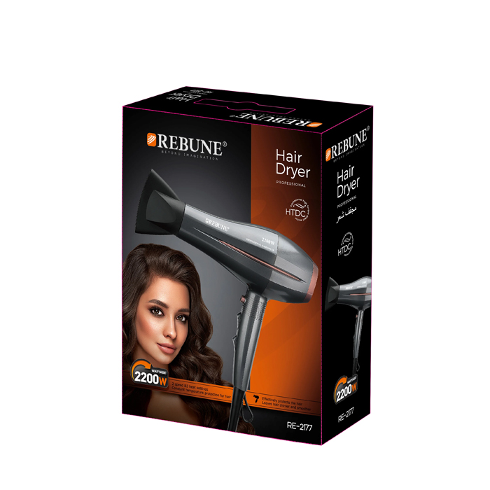  Professional 2200W Hair Dryer - Black - RE-2177 - Rebune 