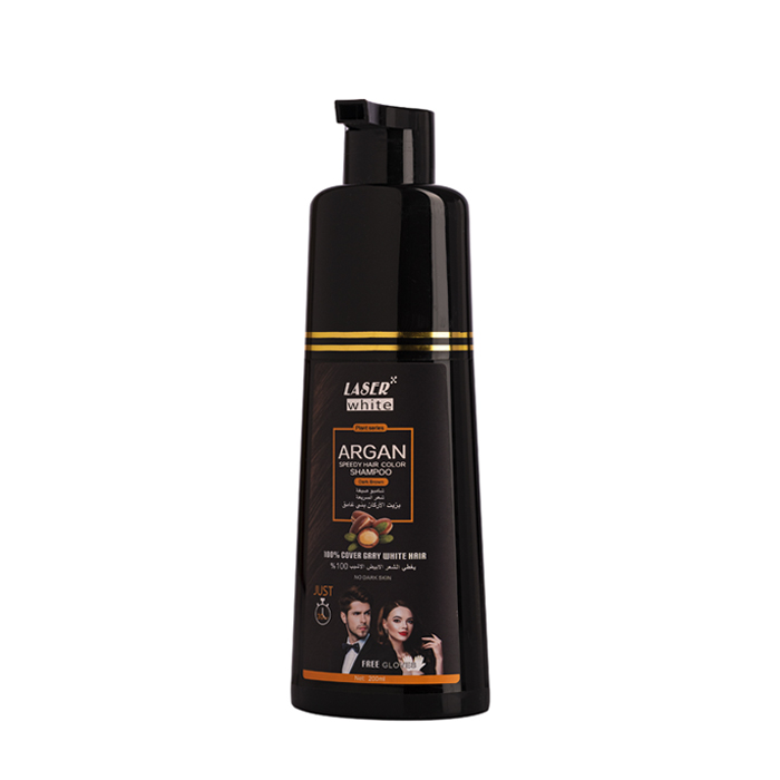  Laser White Argan Oil Hair Dye Shampoo to Cover Gray Hair Dark Brown  200ml 