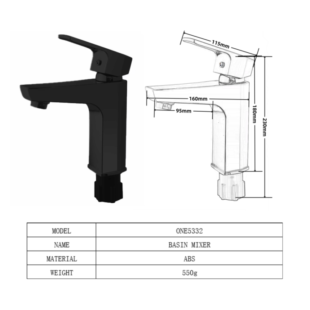 OS5332 Chinese Black Short ABS Hex Washbasin Mixer