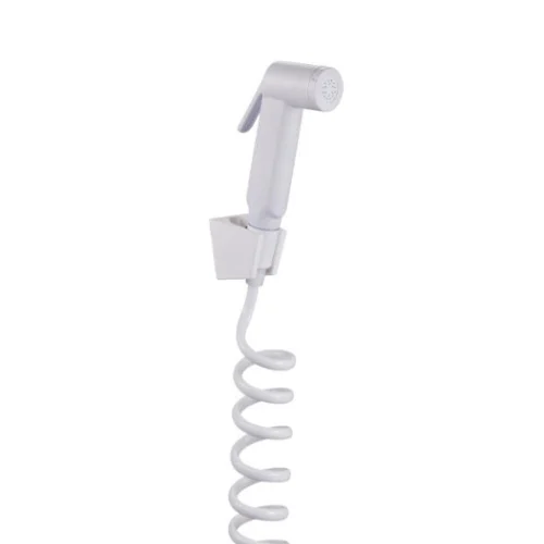 White round bidet with spiral hose and base