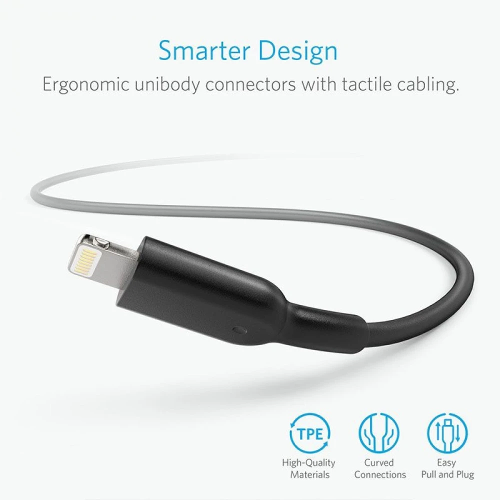 كيبل ايفون لايتنيج USB جلد من أنكر - أسود