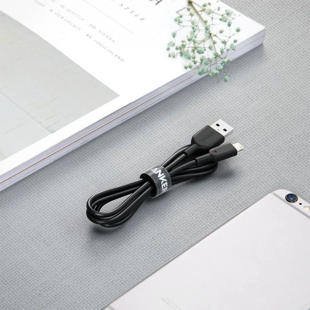 كيبل ايفون لايتنيج USB جلد من أنكر - أسود