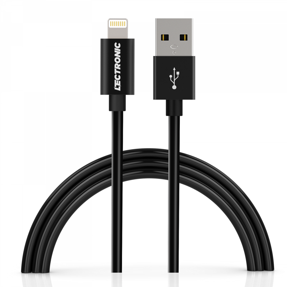 كابل ايفون USB لايتينج ليكترونك جلد 1 متر أسود