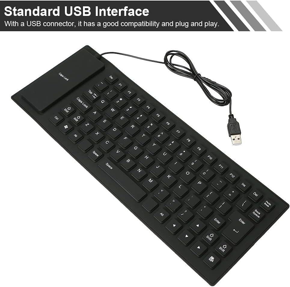 كيبورد مرن قابل للطي – 85 مفتاح، USB، مقاوم للماء والغبار – أسود