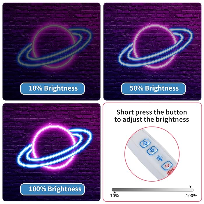 مصباح نيون LED على شكل كوكب تزيّن ديكور الحائط بمنفذ USB أزرق وردي 30 x 17.5سم