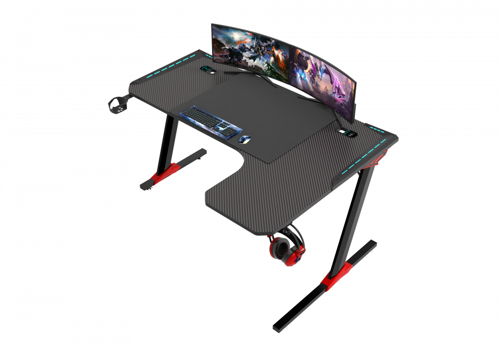 Hihgend professional L Shape Gaming Table Black، طاولة ألعاب احترافية على شكل حرف L من هايجيند، باللون الأسود