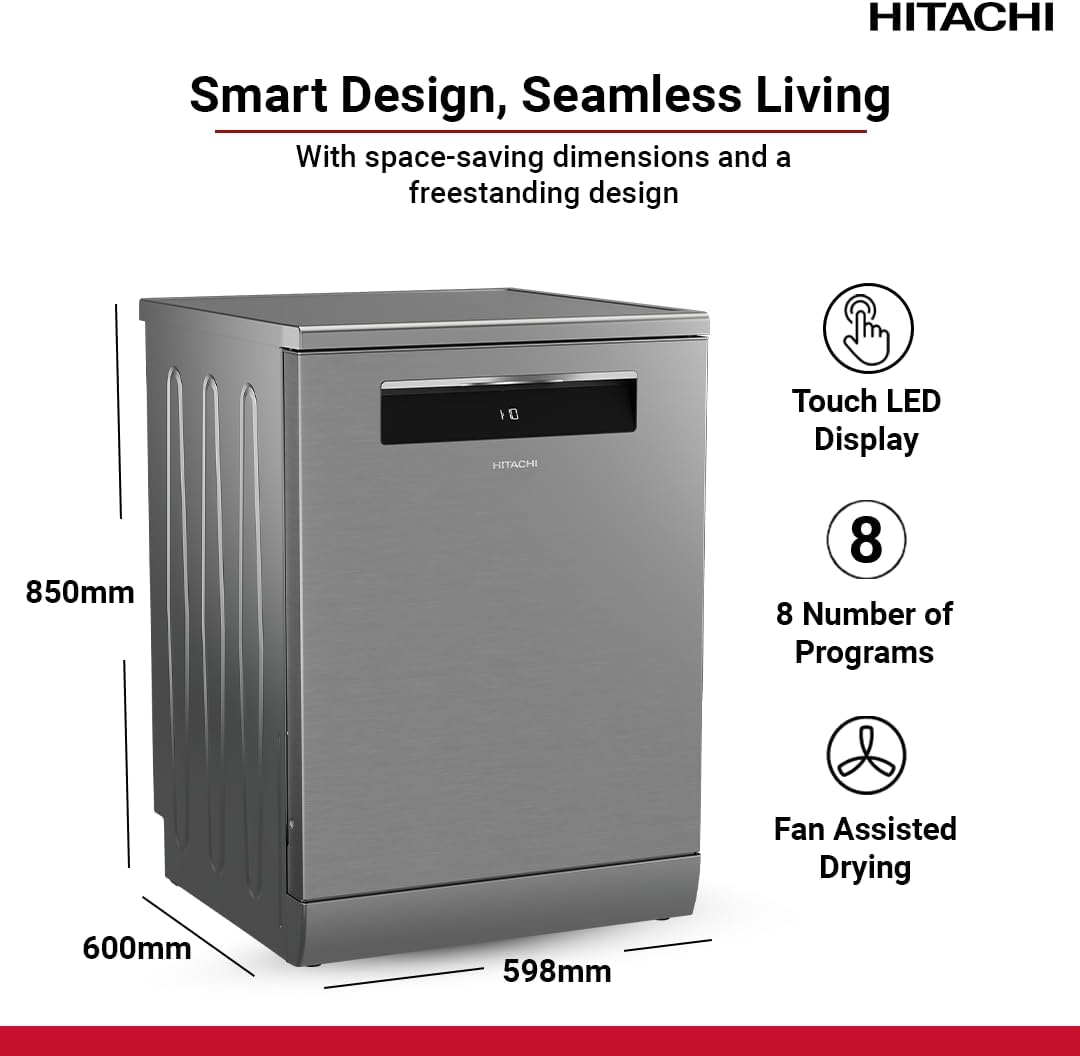 غسالة صحون HITACHI هيتاشى 16 مكان 8 برنامج استيل - غسالة صحون 16 مكان