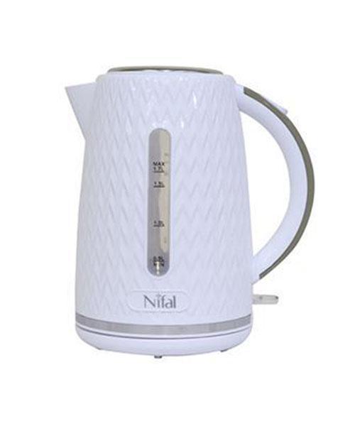غلاية كهربائية بيضاء NIFAL سعة 1.7 لتر، تصميم أنيق وعصري.