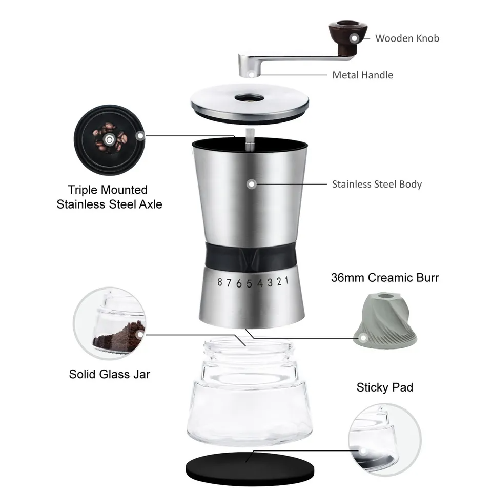 Glass and ceramic manual coffee grinder