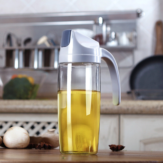 Elegant gray glass oil bottle for kitchen use