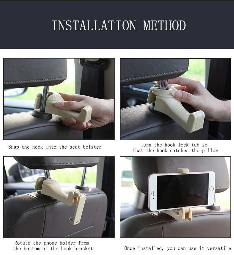 Universal Car Hooks & Phone Holders Set
