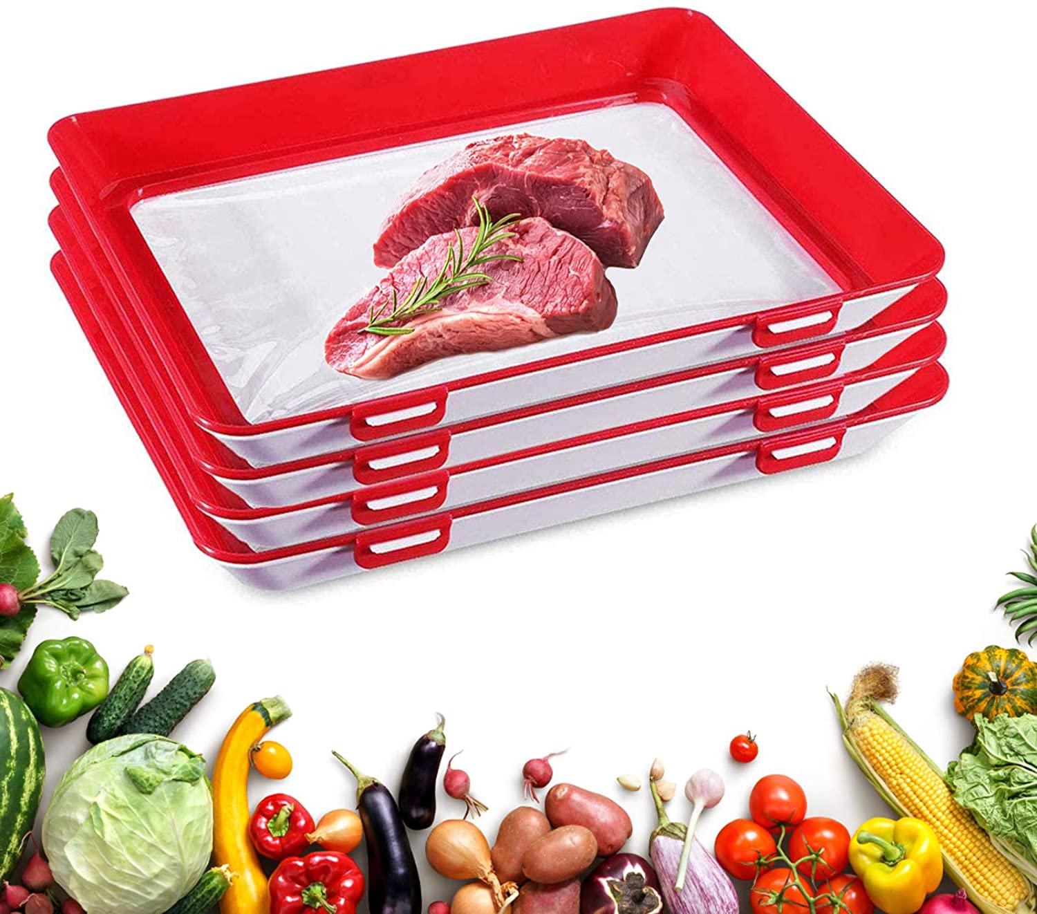  Stackable food preservation trays with clear plastic lids