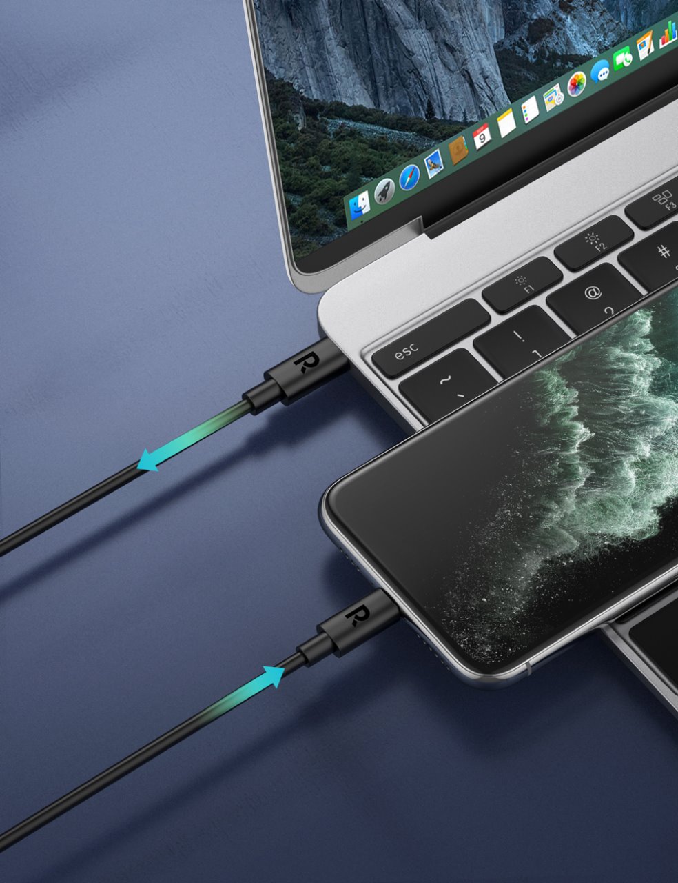 كيبل للآيفون من RAVPOWER راف باور USB-C إلى Lightning بطول 1 متر- اللو