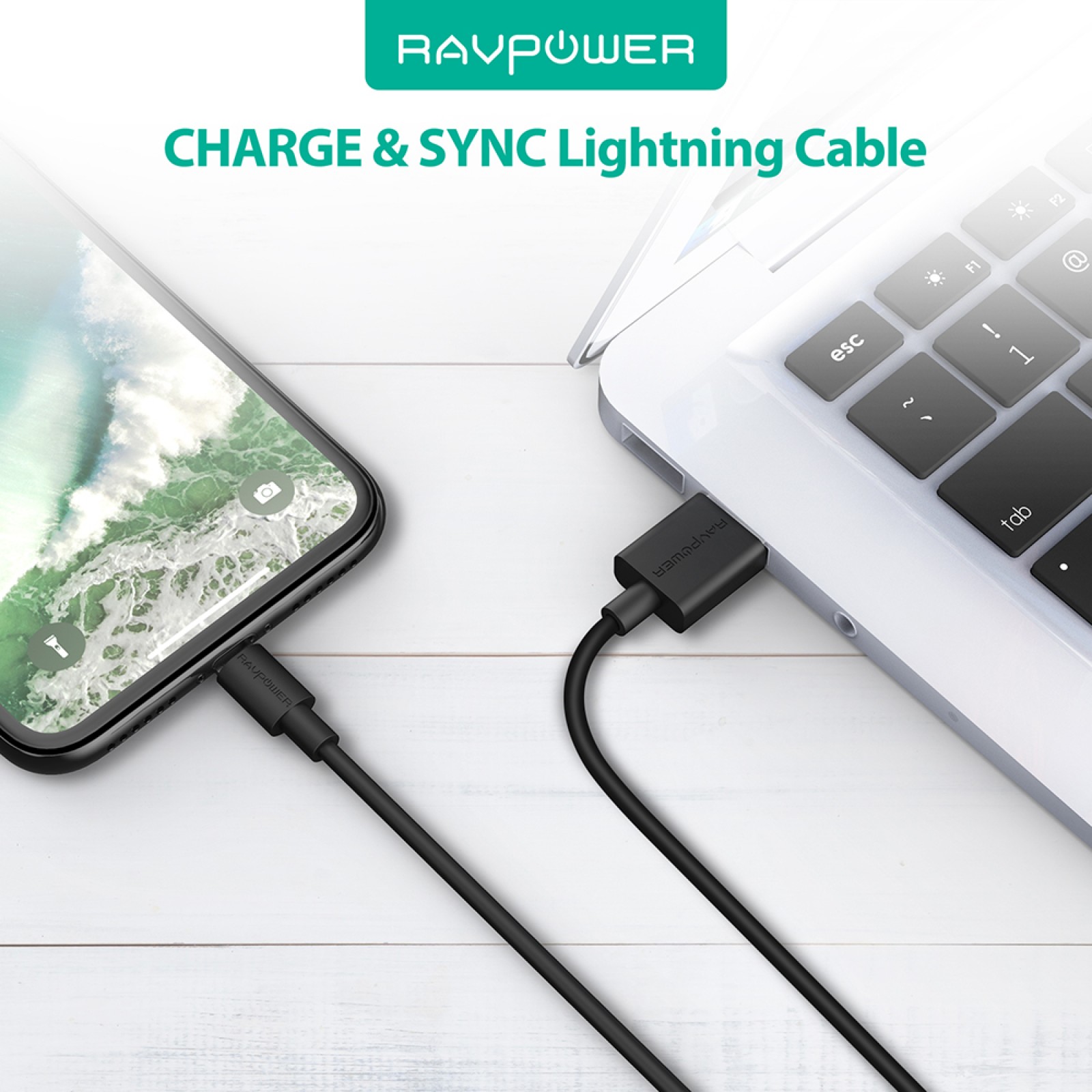 3 كيبل  من RAVPOWER راف باور بطول 1 متر- اللون أسود