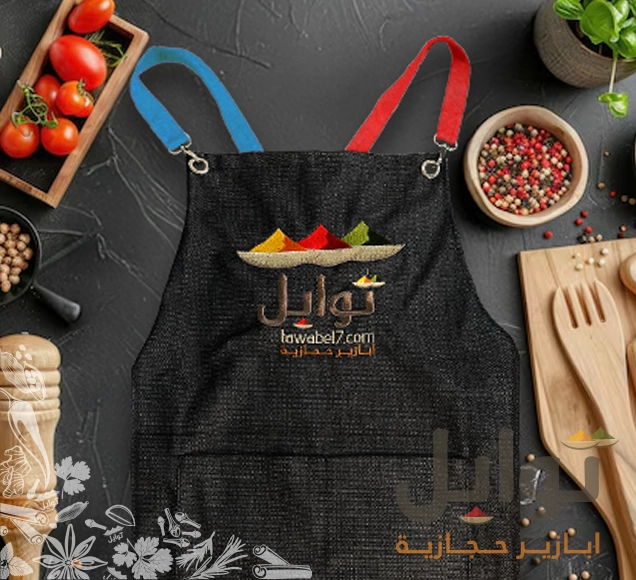مريلة مودرن لون اسود واحزمة ملونة لجعل الطهي أكثر أناقة وسهولة! - خامات عالية الجودة