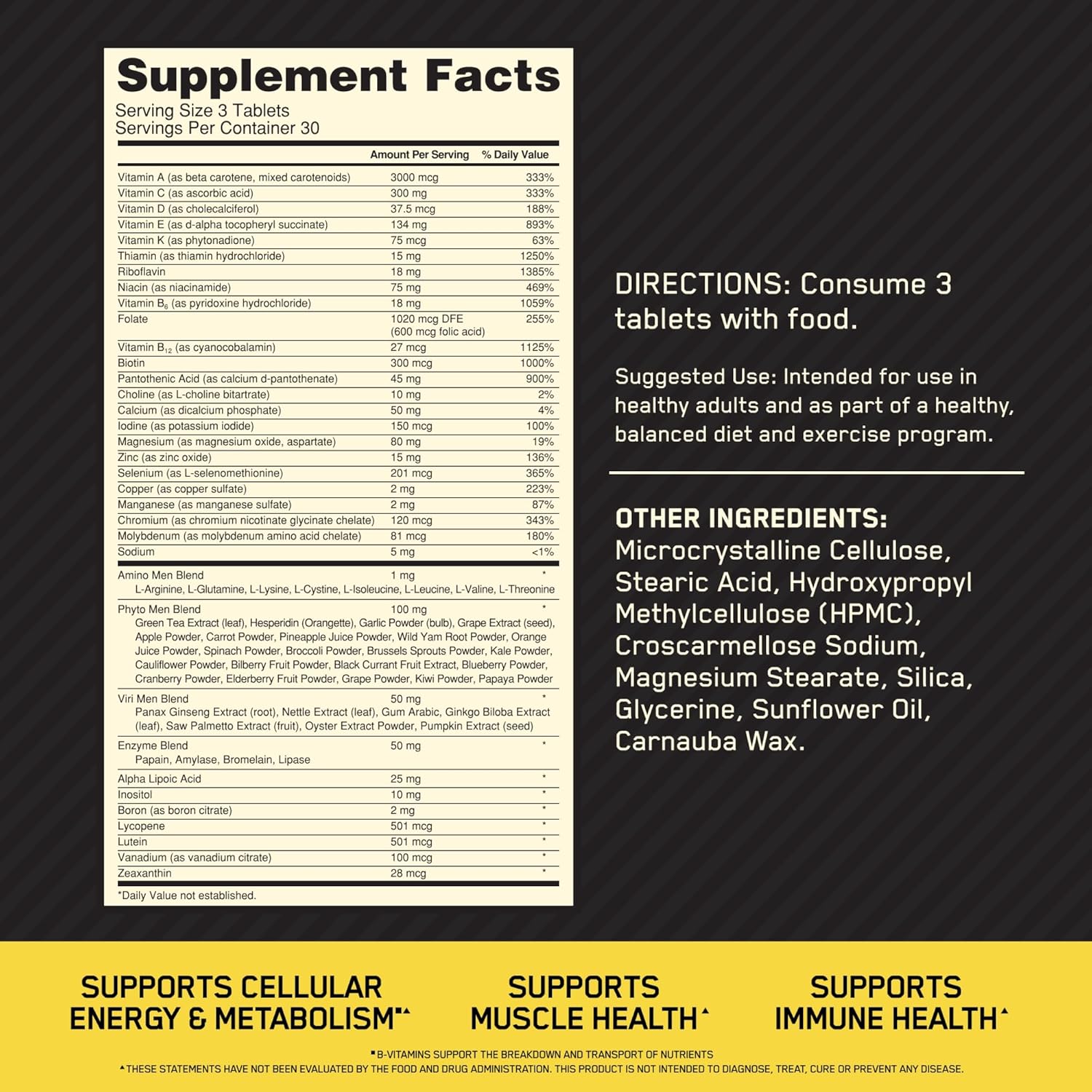  أوبتيموم نيوتريشن - أوبتي- مين مالتي فيتامين للرجال (90 حبة) - Optimum Nutrition Opti-Men Multivitamin For Men 
