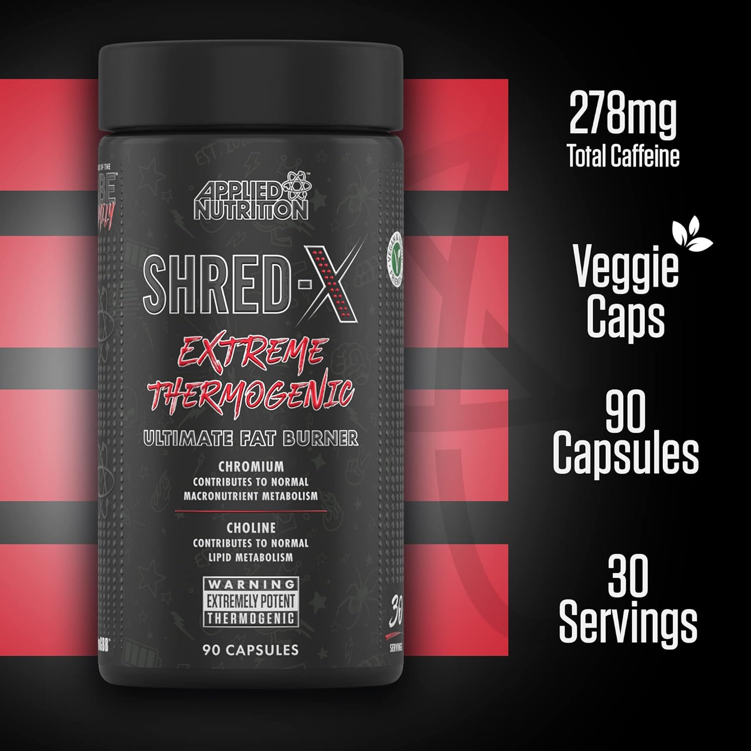  أبلايد نيوتريشن - شريد إكس ثيرموجينك حارق الدهون (90 كبسولة - 30 حصة) - Applied Nutrition Shred X Fat Burner 